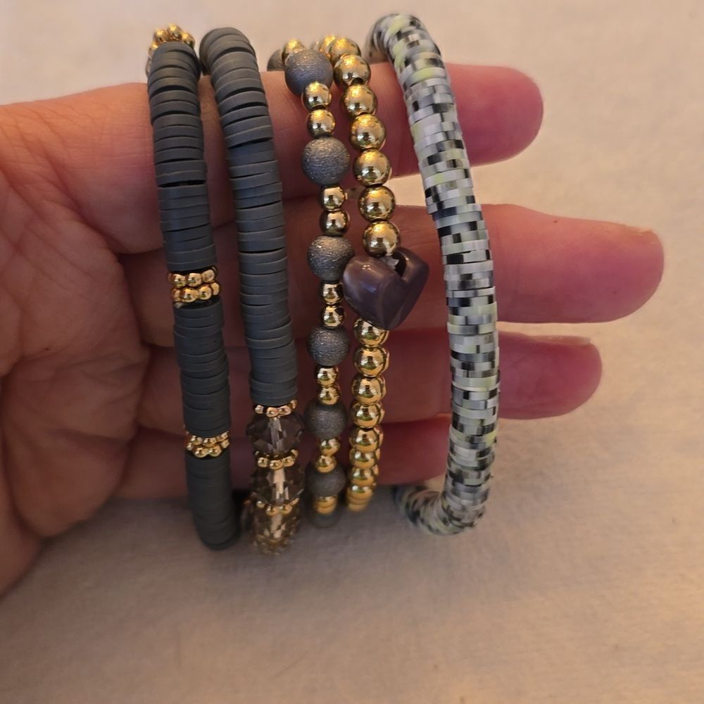 Stacking 5 pc set bracelets gray - Picture 3 of 8